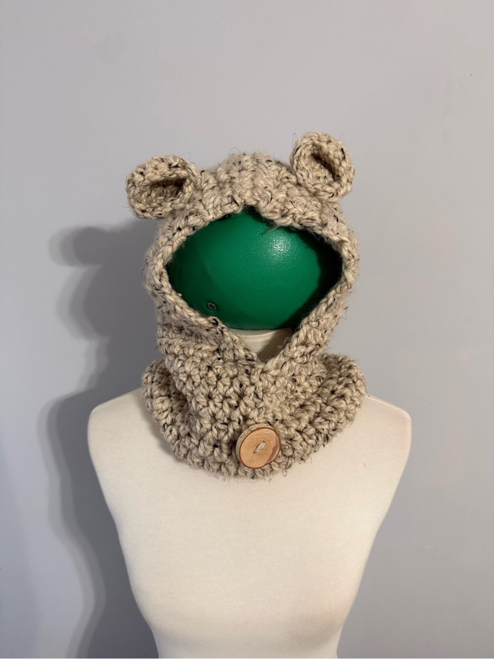 Handmade Chunky Knit Hooded Cowl with Ears - Beige